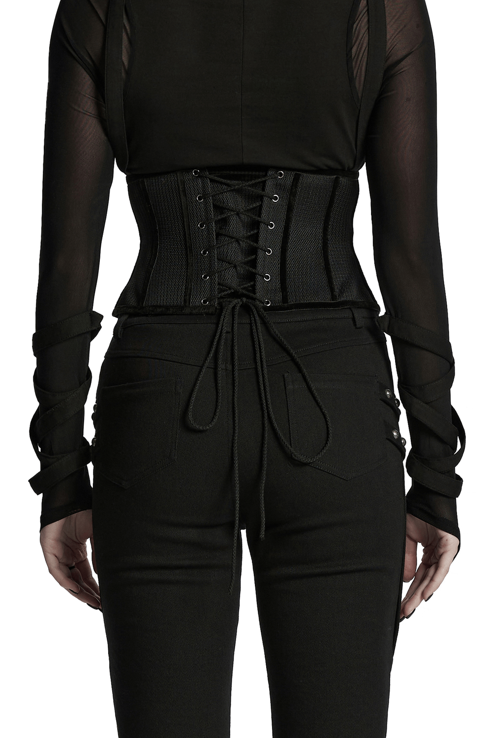 Cyberpunk Corset Belt with Studs and Rubber Panels