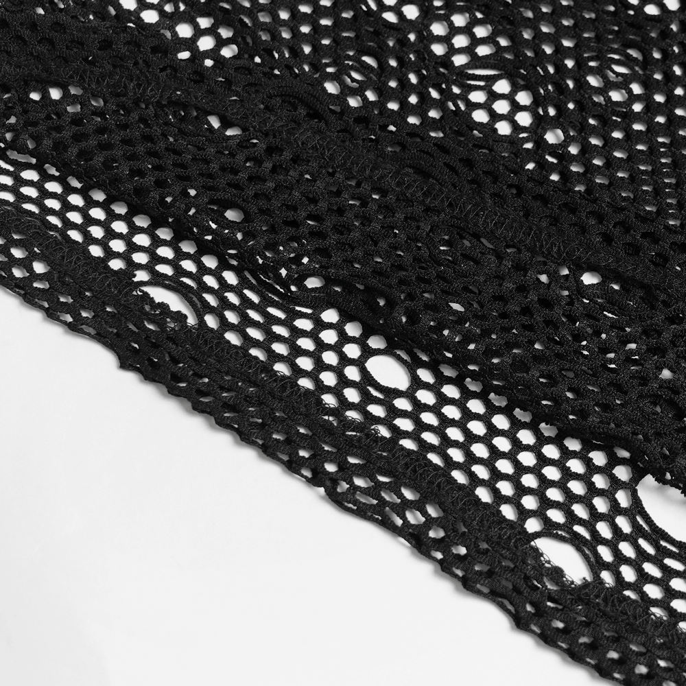 Cyberpunk Distressed Fishnet Top with Buckle Shoulder Straps