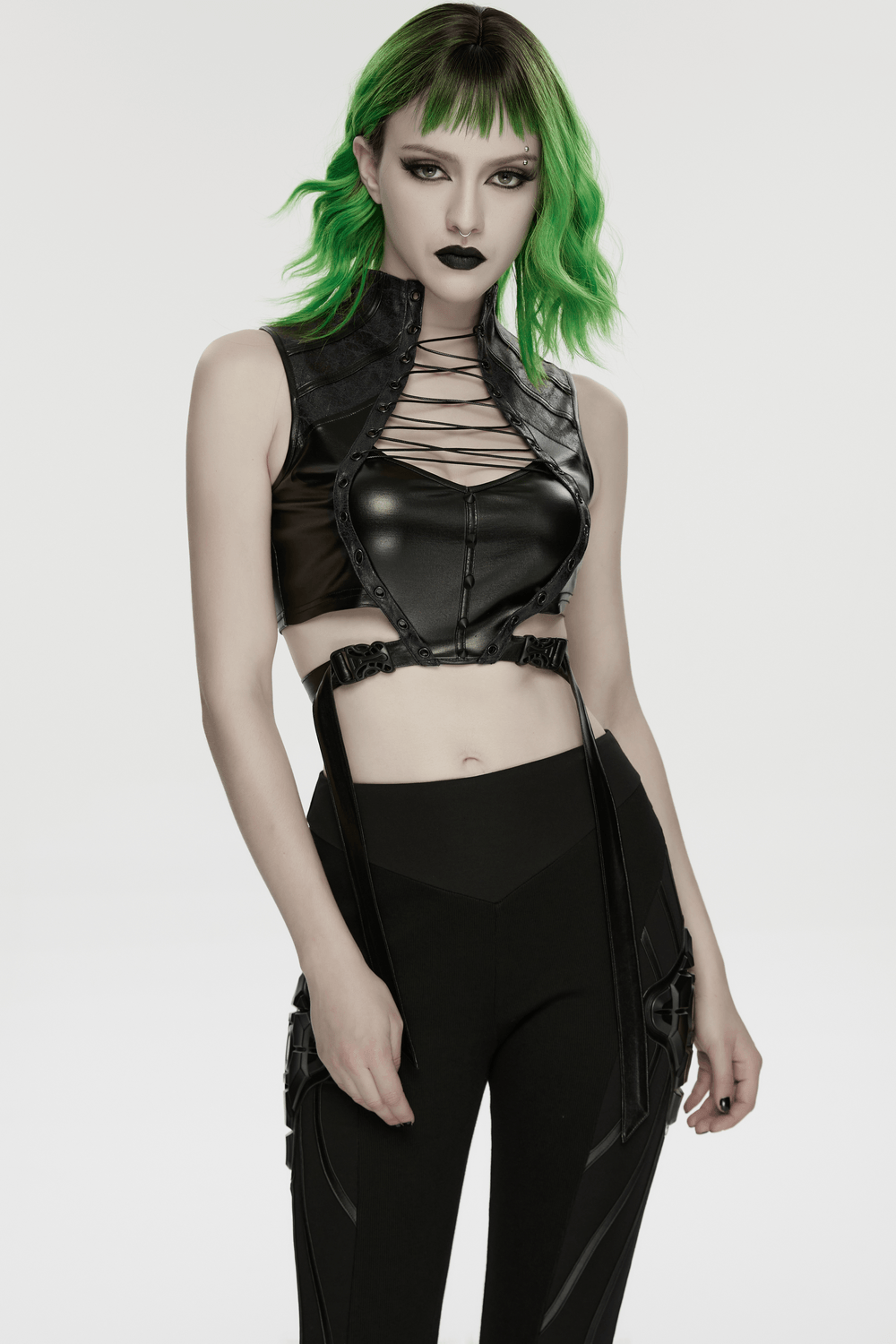 Cyberpunk Faux Leather Lace Up Harness Crop Top