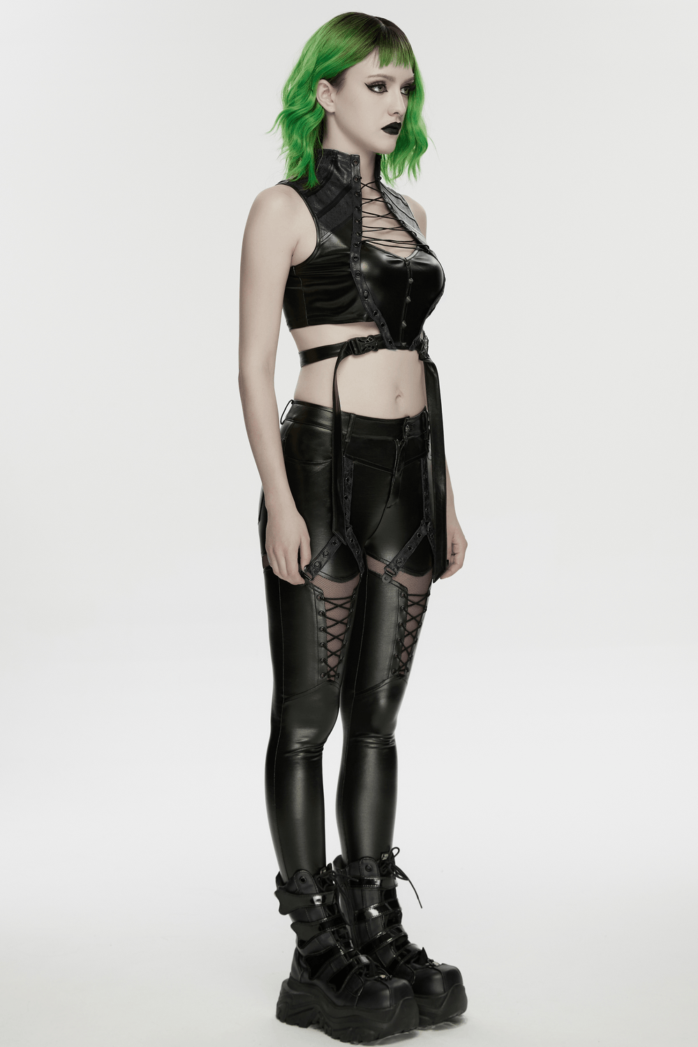 Cyberpunk Faux Leather Lace Up Harness Crop Top