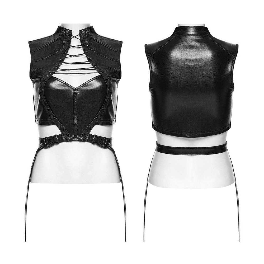 Cyberpunk Faux Leather Lace Up Harness Crop Top