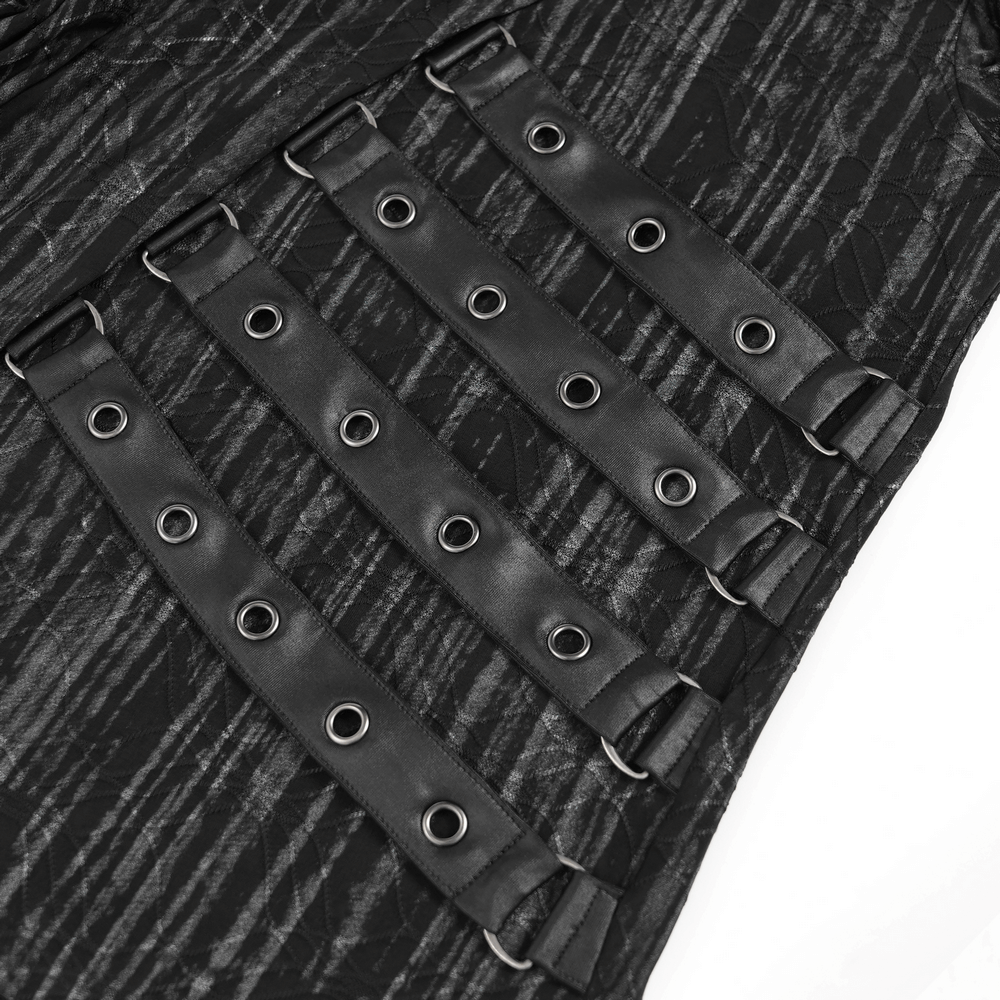 Cyberpunk Hooded Top with Straps and Asymmetric Hem