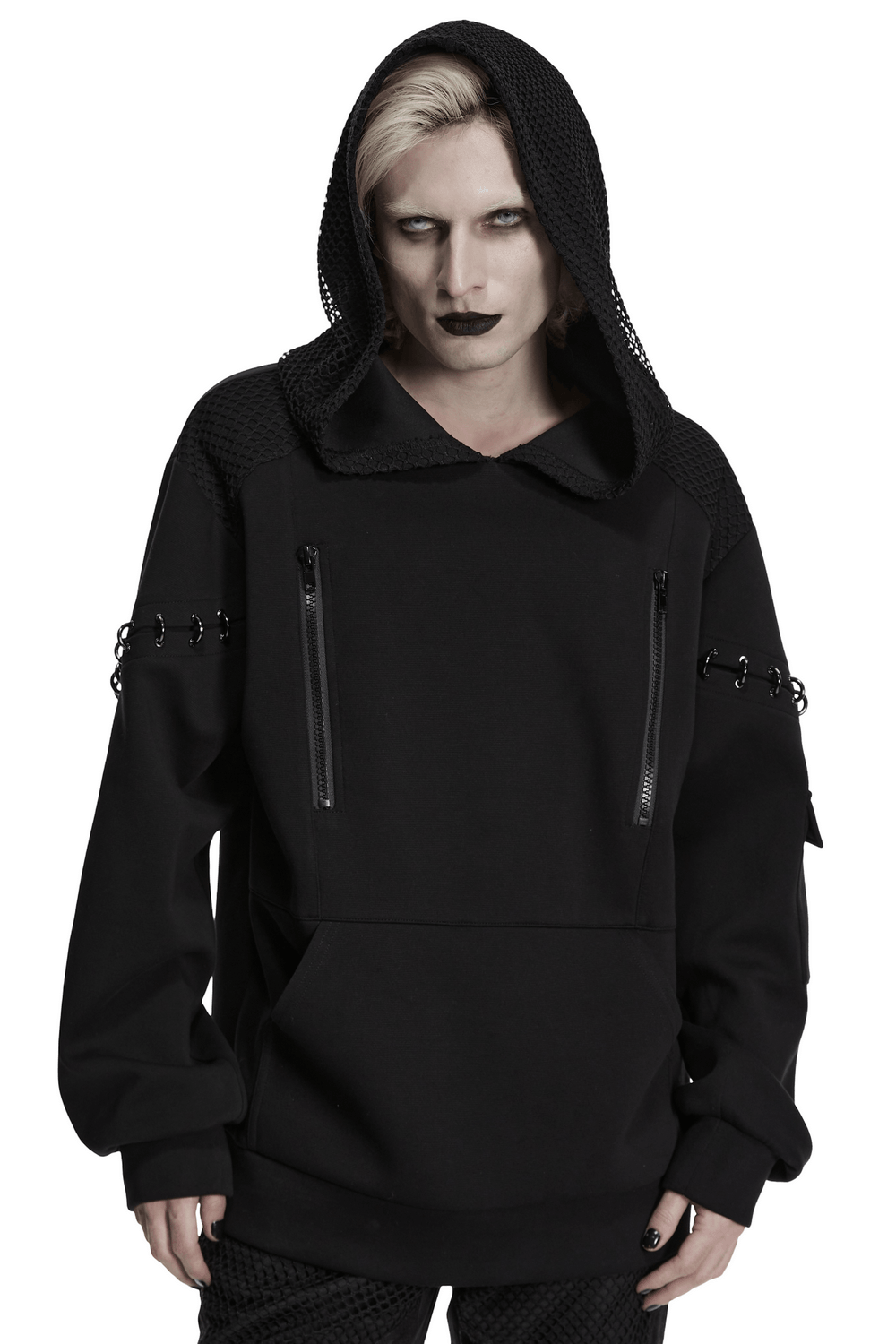 Cyberpunk Hoodie with Dual Hood and Metal Details