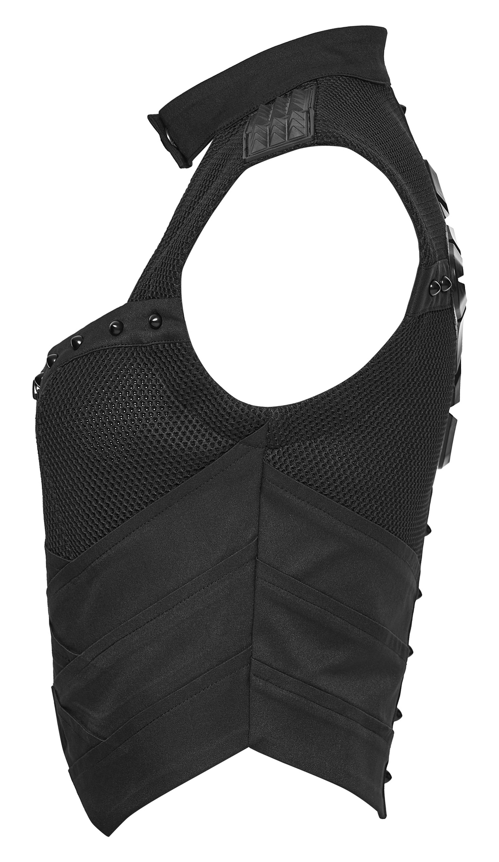 Cyberpunk Mesh Halter Top with Studs and Zipper