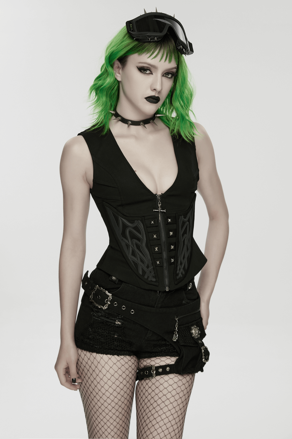Cyberpunk Punk Gothic Vest with Zipper and Metal
