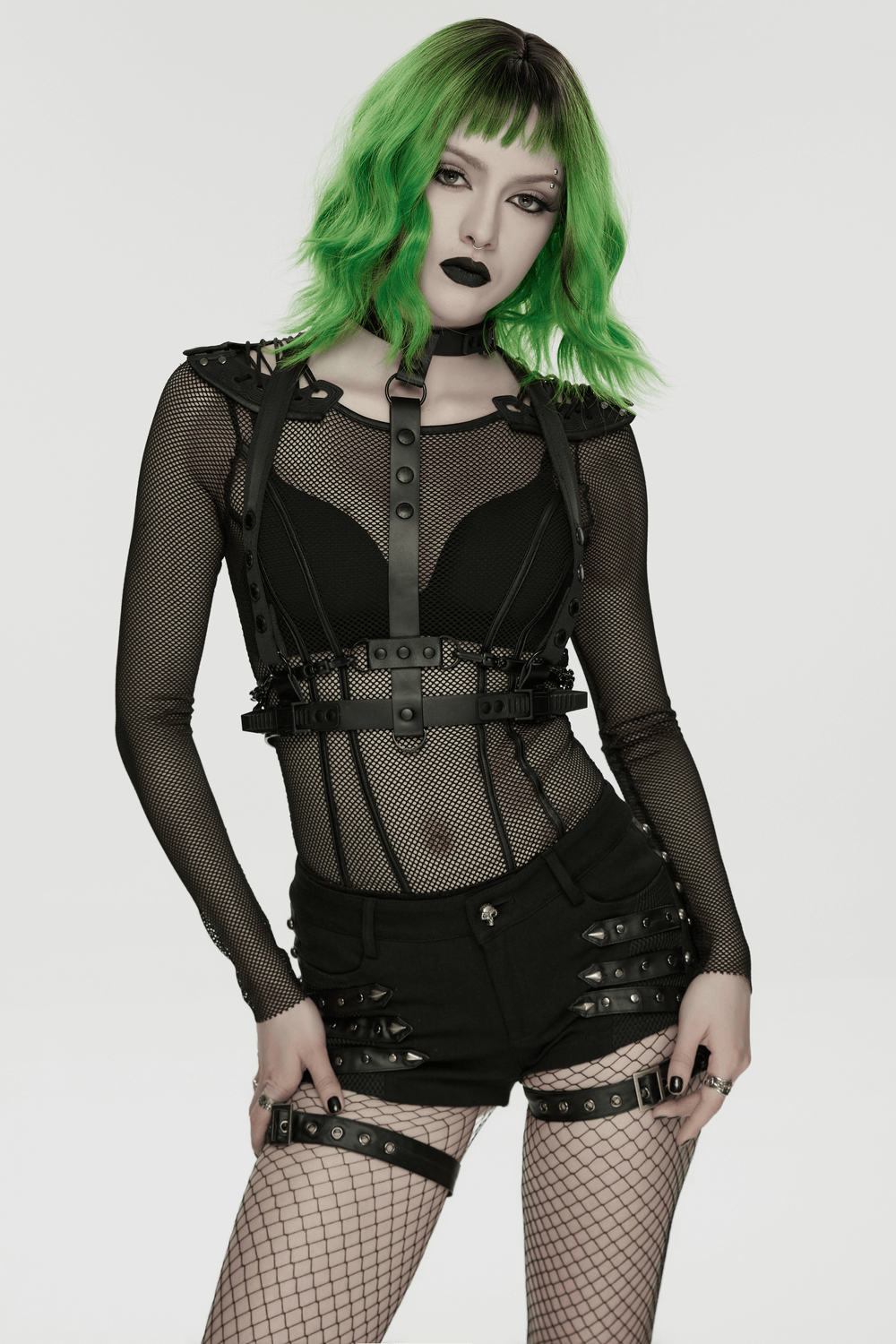 Cyberpunk Spine Tail Harness with Chains and Buckles