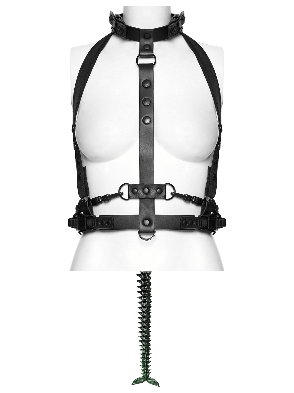 Cyberpunk Spine Tail Harness with Chains and Buckles