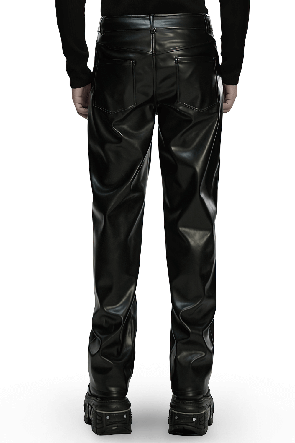 Cyberpunk Straight Black Faux Leather Pants with Zippers