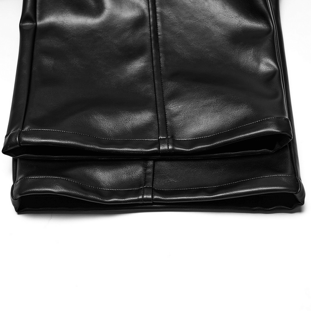 Cyberpunk Straight Black Faux Leather Pants with Zippers
