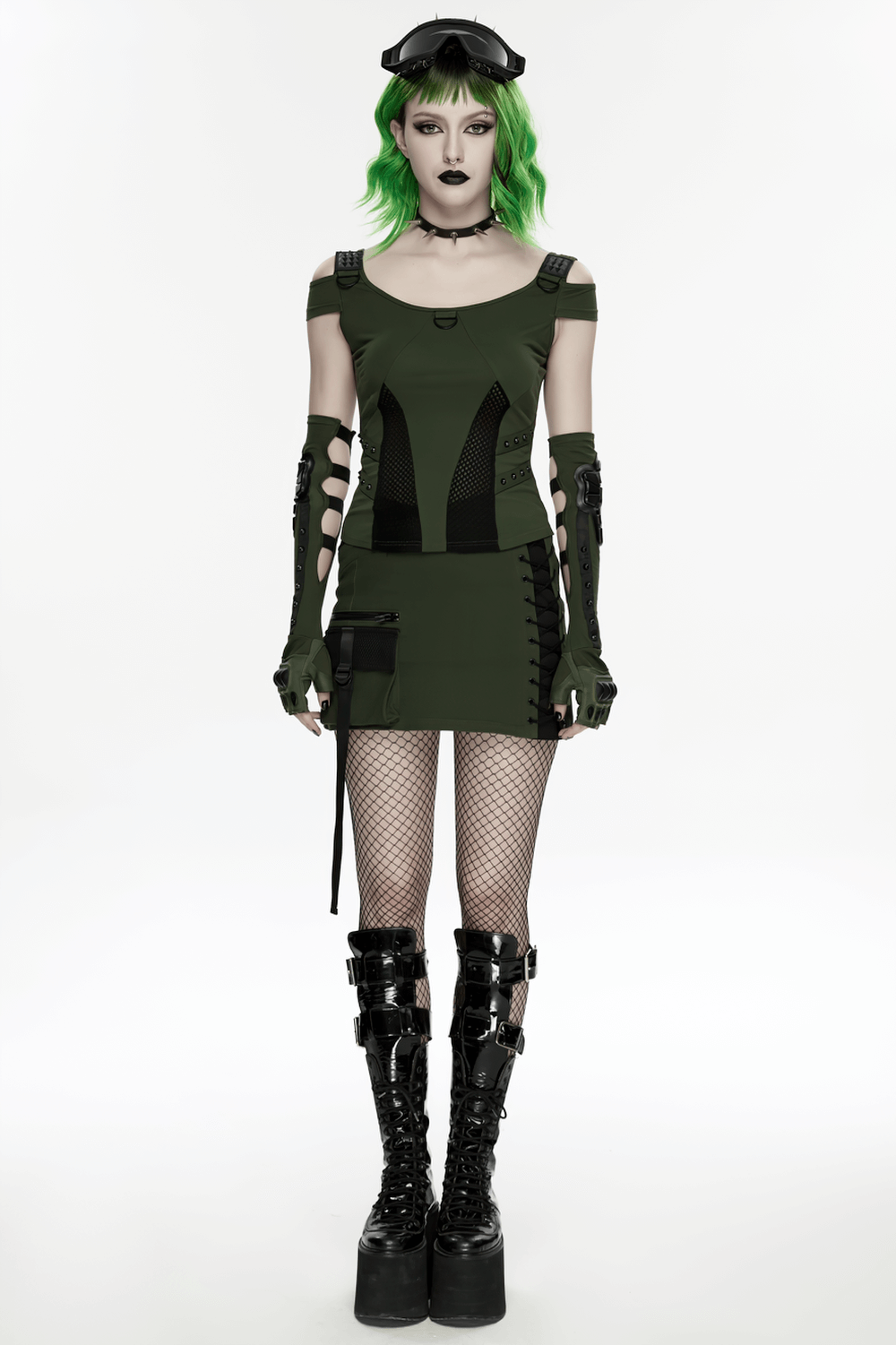 Cyberpunk Tactical Mini Skirt With Lace Up and Pockets