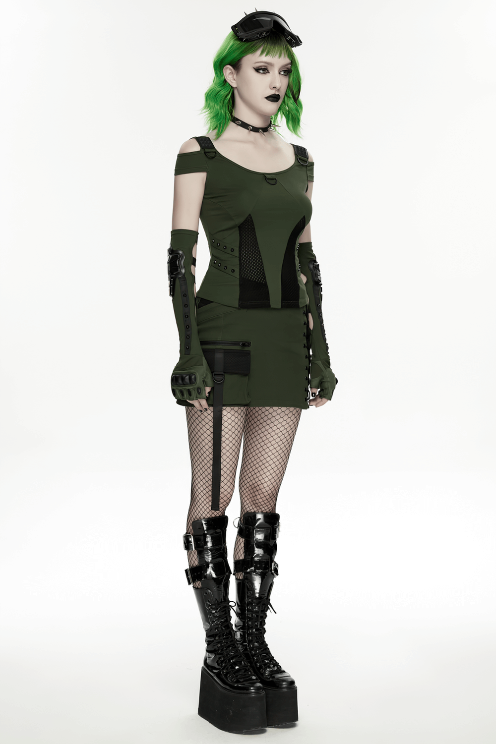 Cyberpunk Tactical Mini Skirt With Lace Up and Pockets