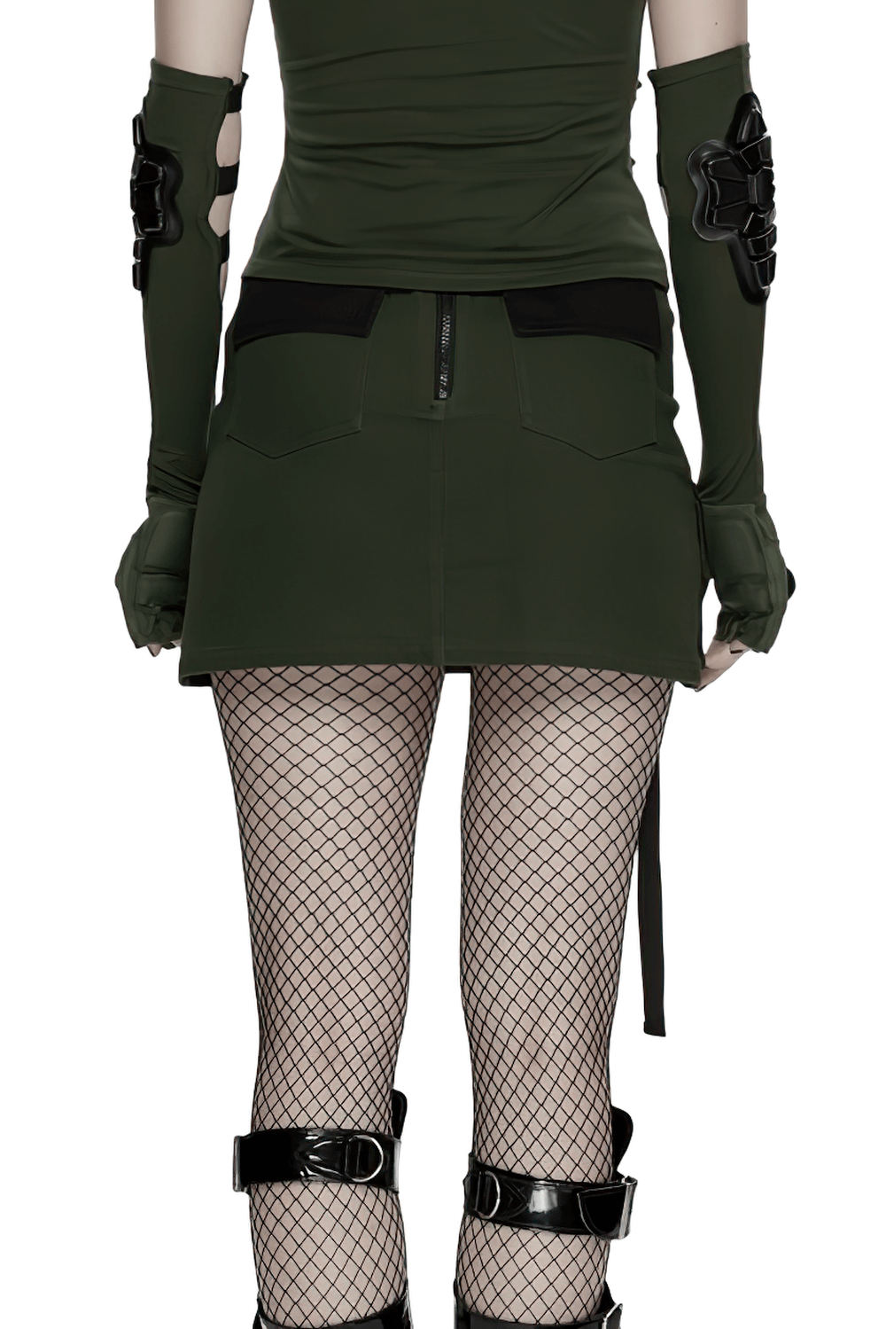 Cyberpunk Tactical Mini Skirt With Lace Up and Pockets