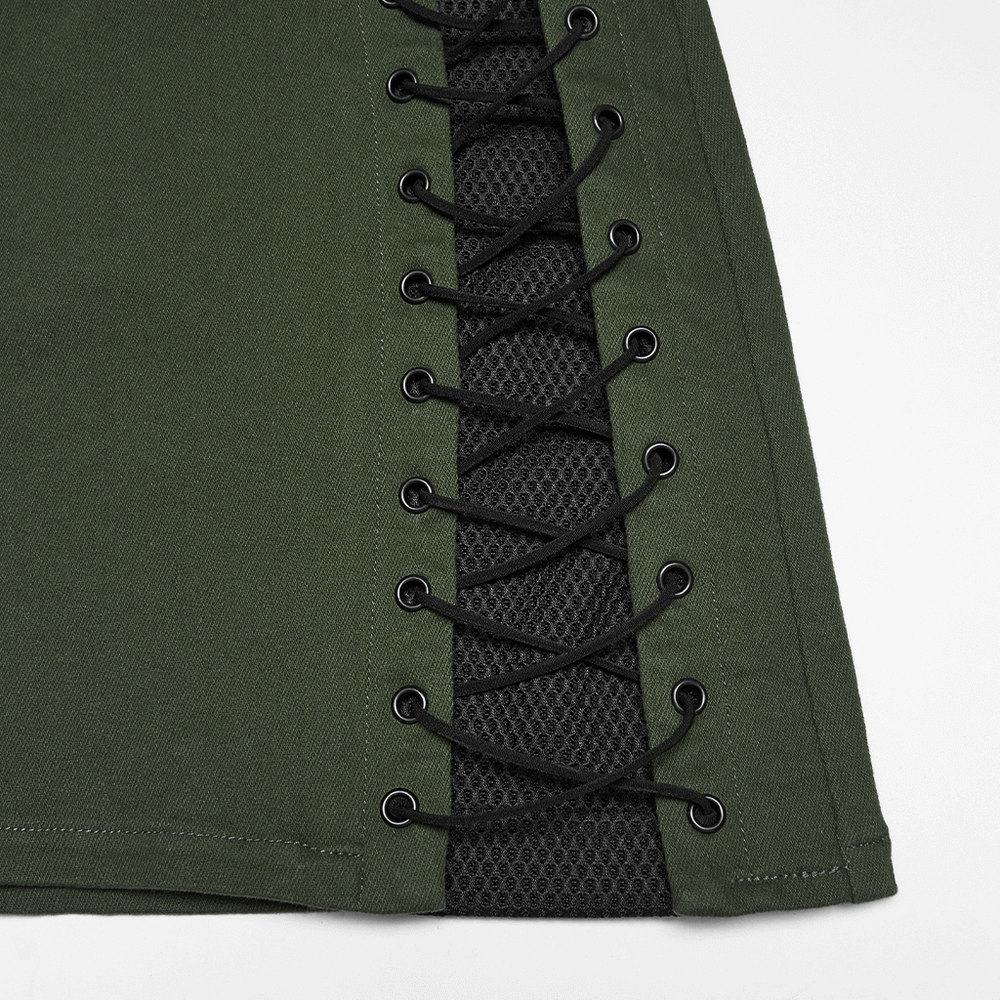 Cyberpunk Tactical Mini Skirt With Lace Up and Pockets