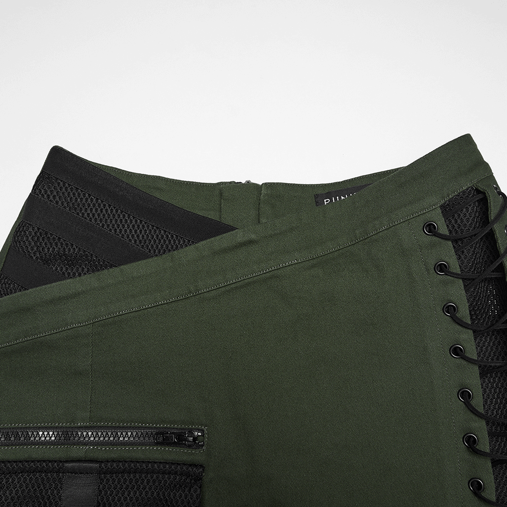 Cyberpunk Tactical Mini Skirt With Lace Up and Pockets