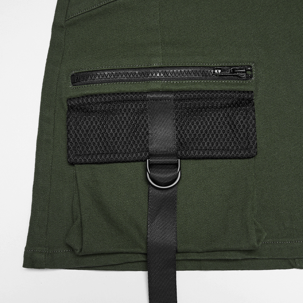 Cyberpunk Tactical Mini Skirt With Lace Up and Pockets