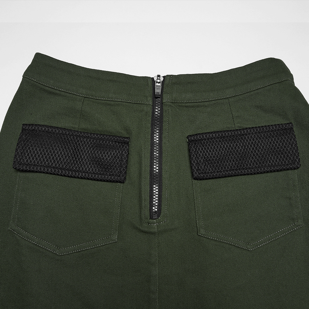 Cyberpunk Tactical Mini Skirt With Lace Up and Pockets