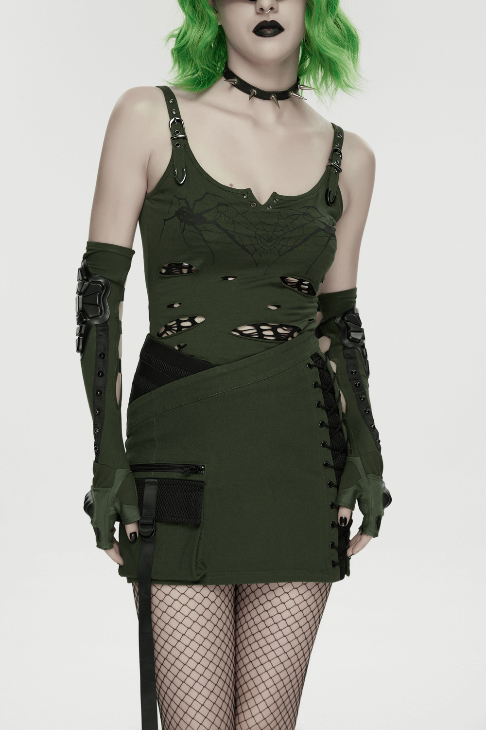 Cyberpunk Tactical Mini Skirt With Lace Up and Pockets