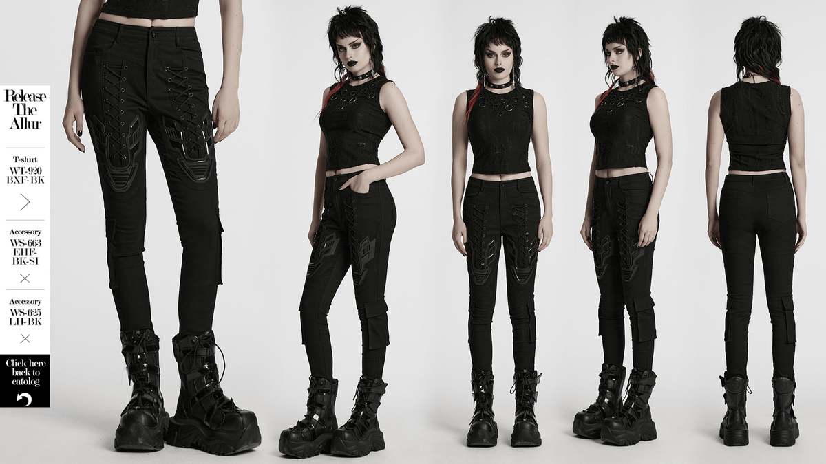 Cyberpunk Tight Trousers with Armor Patch and Drawstrings
