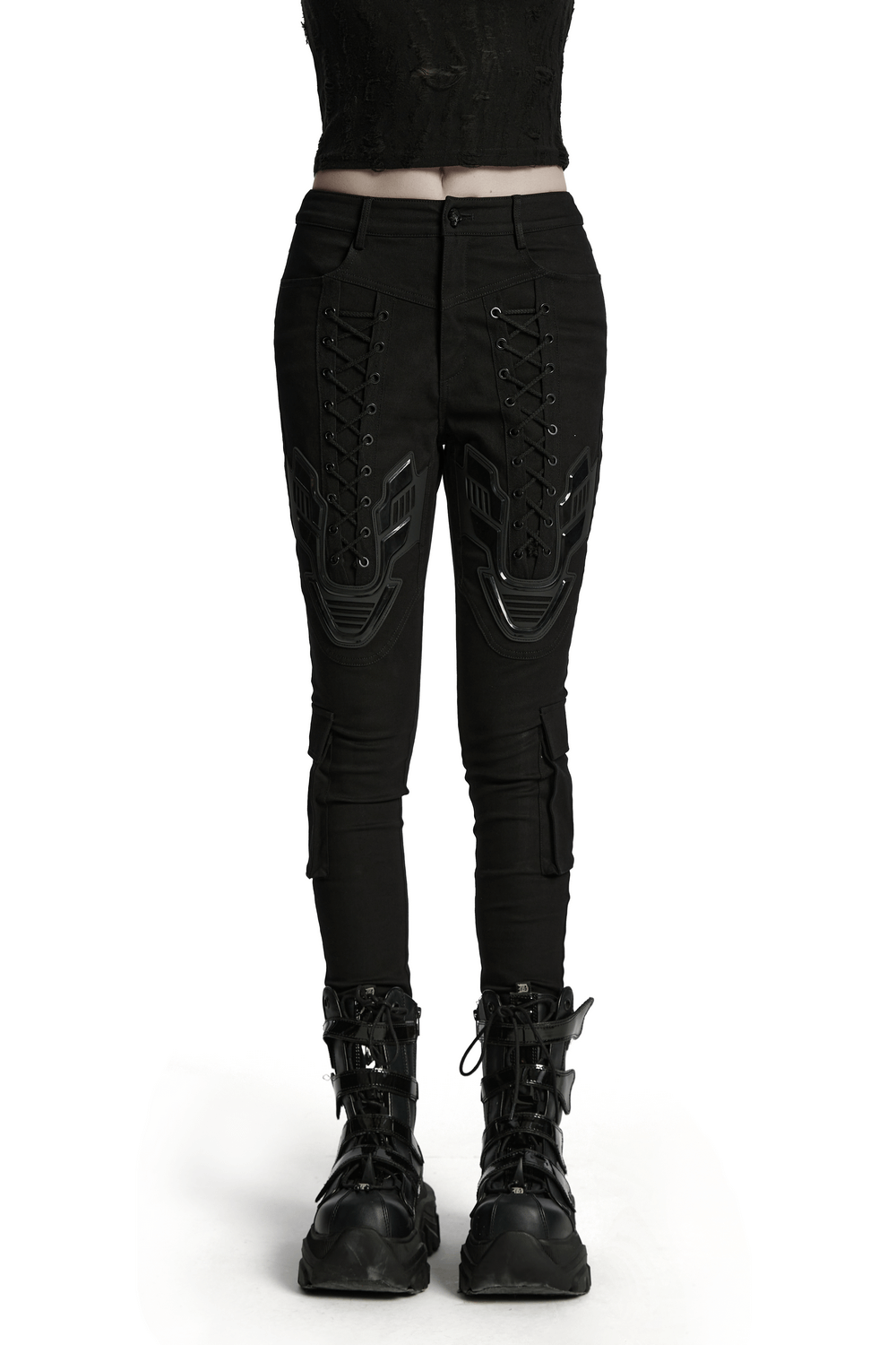 Cyberpunk Tight Trousers with Armor Patch and Drawstrings