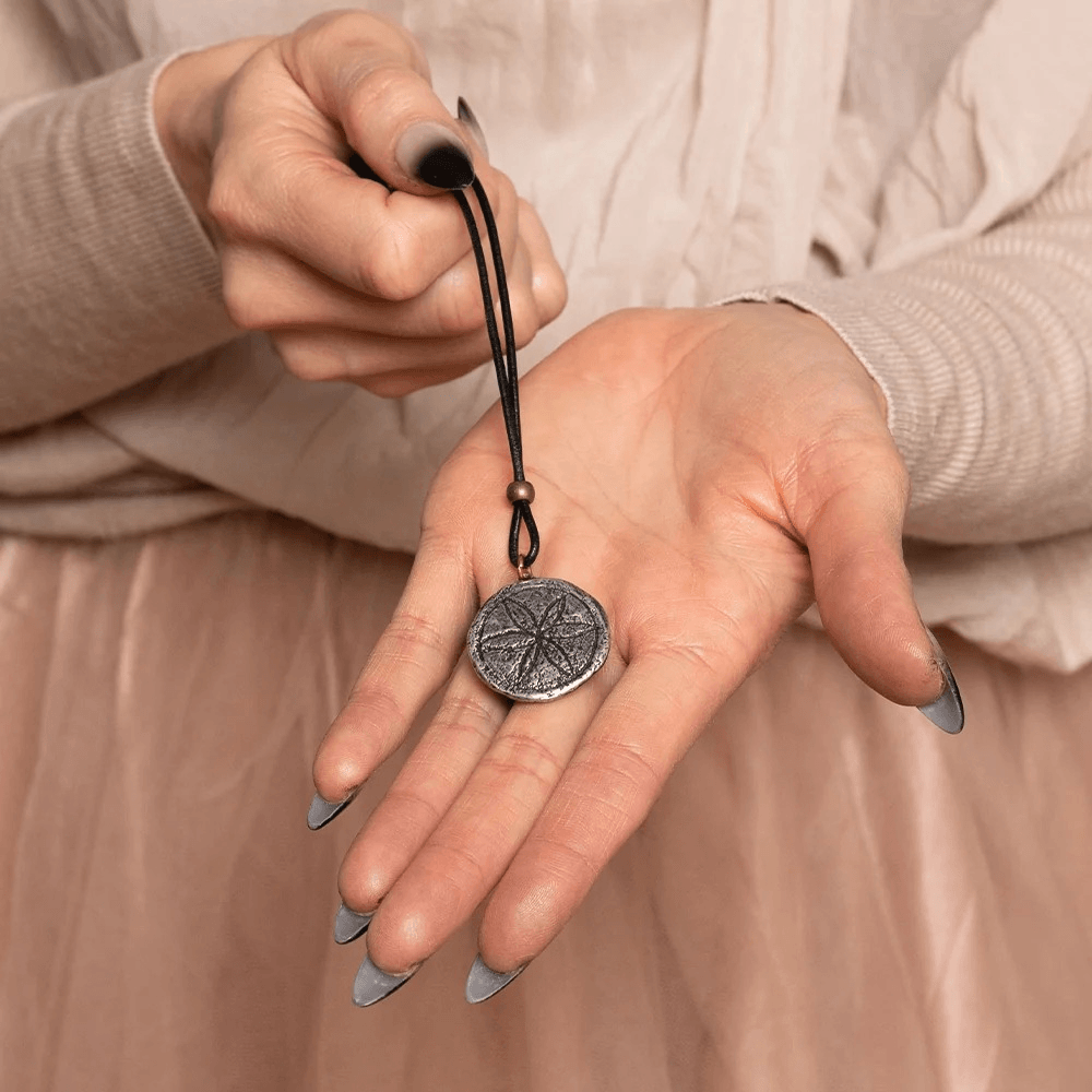 Daisy Wheel Pewter Amulet Gothic Protection Necklace