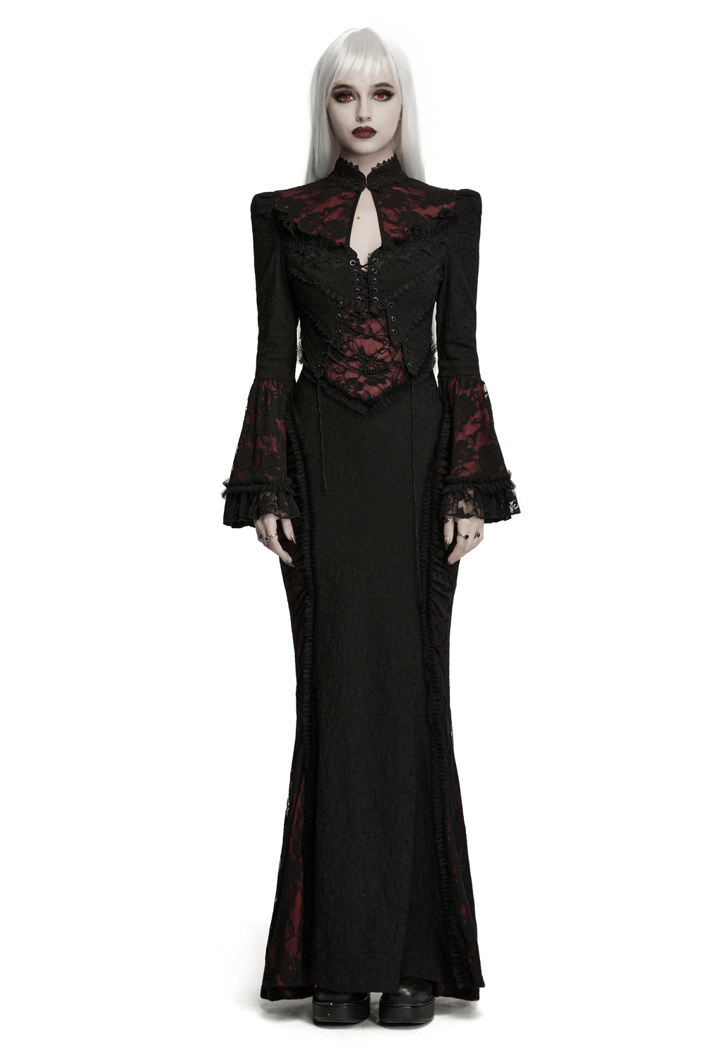 Dark Contrasting Gothic Lace Dress with Ruffles
