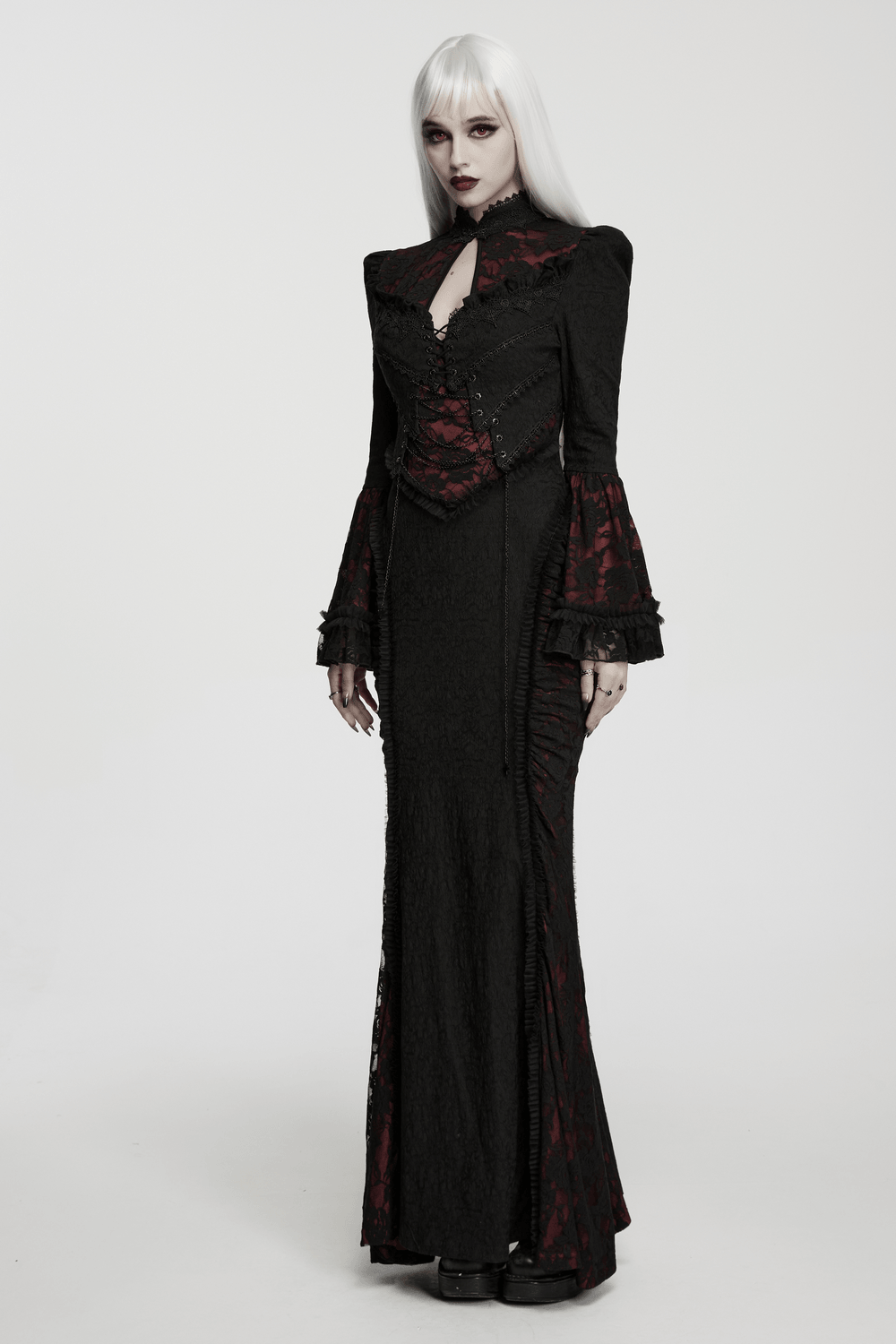 Dark Contrasting Gothic Lace Dress with Ruffles