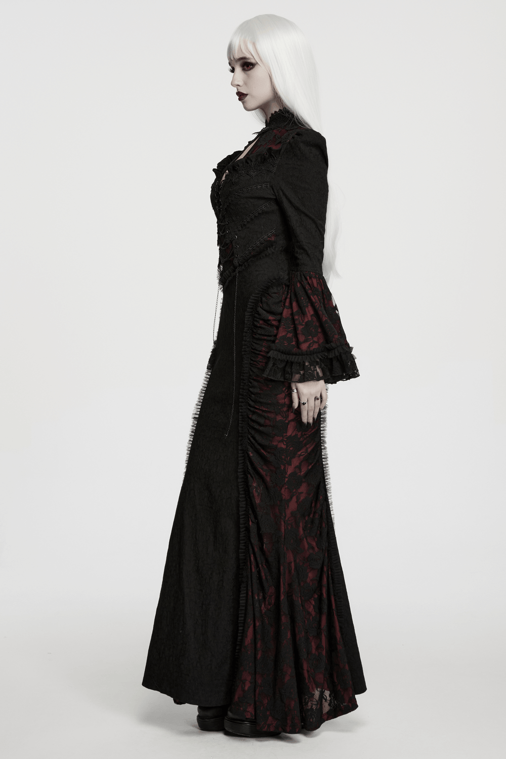 Dark Contrasting Gothic Lace Dress with Ruffles