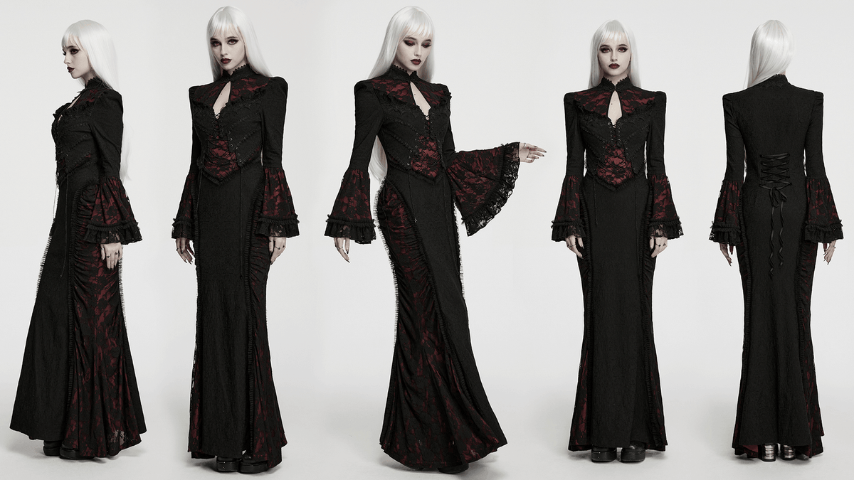 Dark Contrasting Gothic Lace Dress with Ruffles