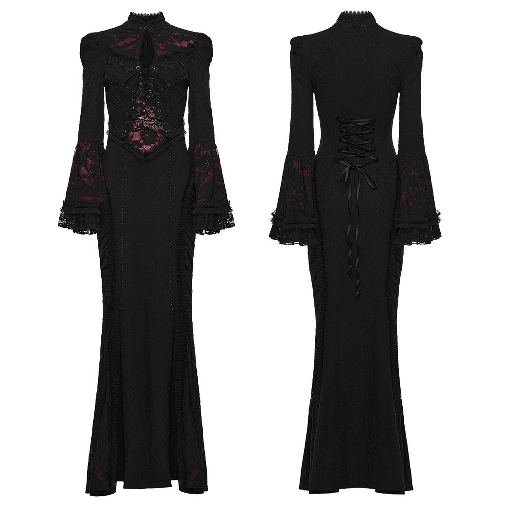 Dark Contrasting Gothic Lace Dress with Ruffles