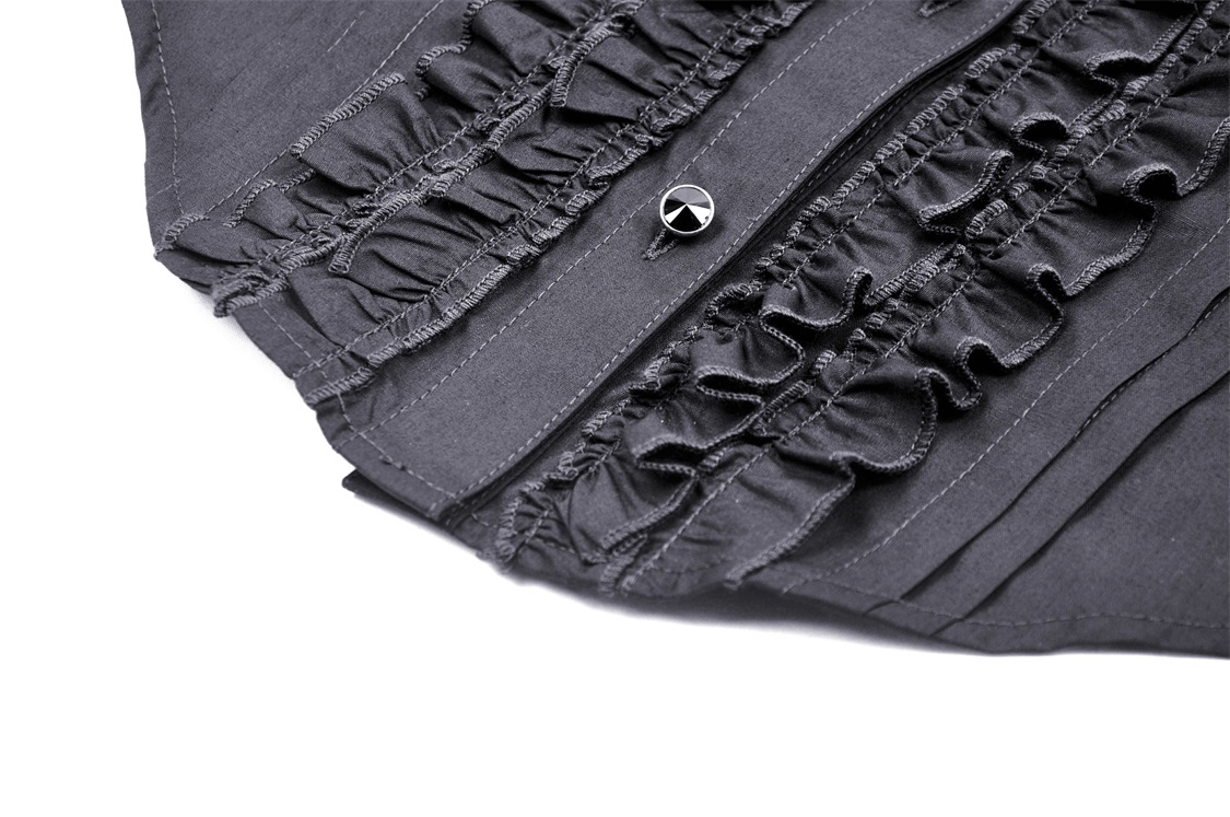 US SALE of Dark Gothic Buttons Ruffle Blouse With Long Sleeves