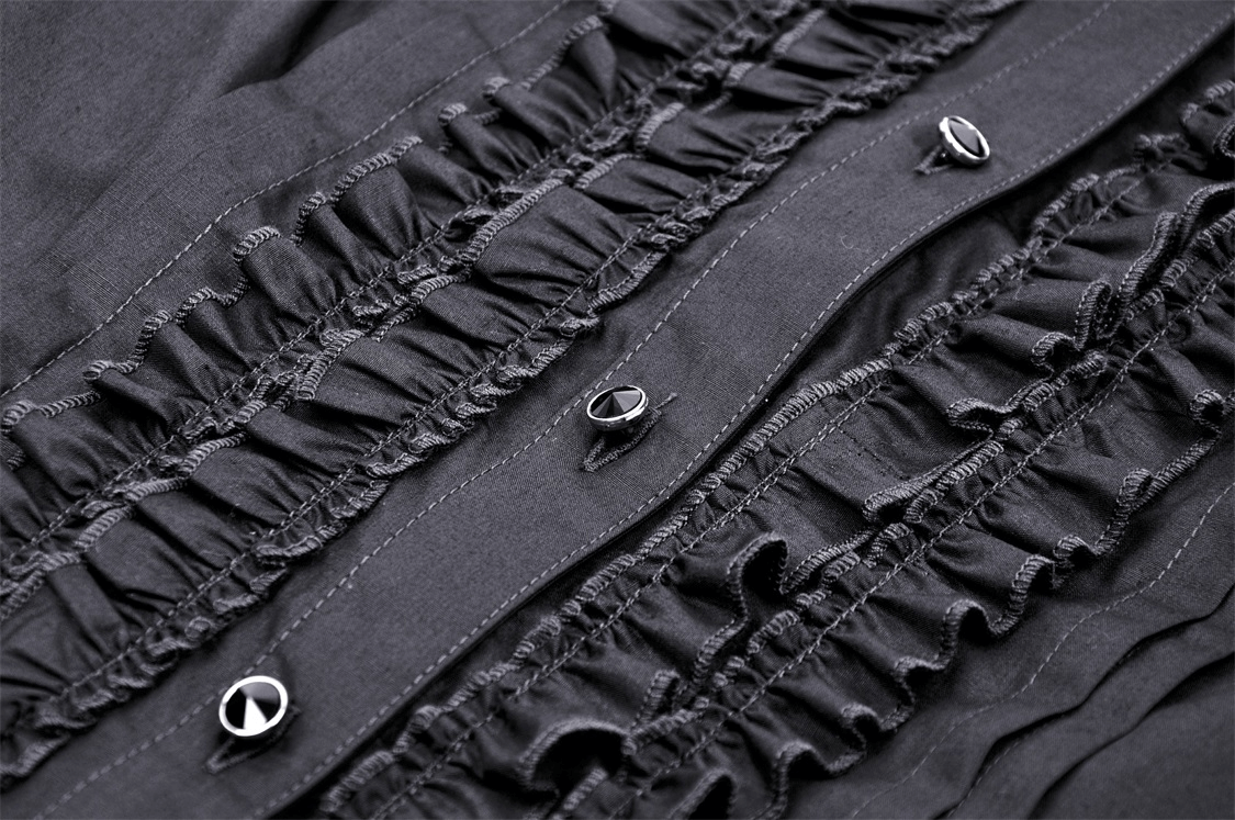 US SALE of Dark Gothic Buttons Ruffle Blouse With Long Sleeves