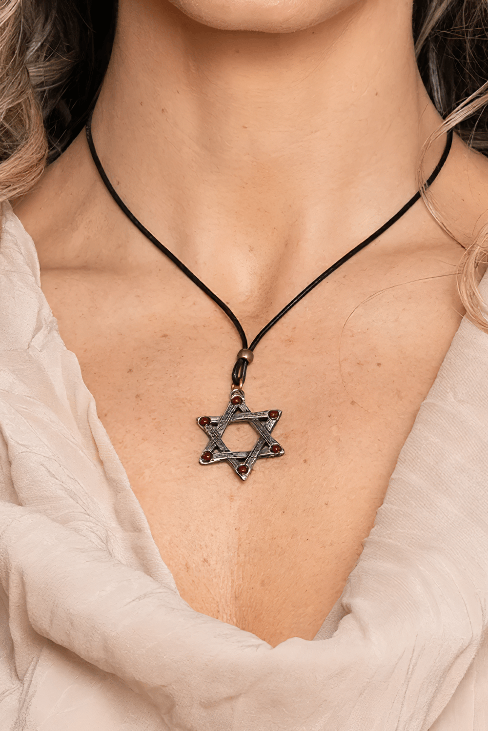 Dark Gothic Hexagram Carnelian Pewter Pendant