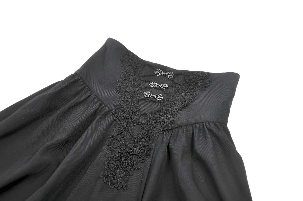 Dark Gothic High Waist Maxi Skirt with Lace Accent