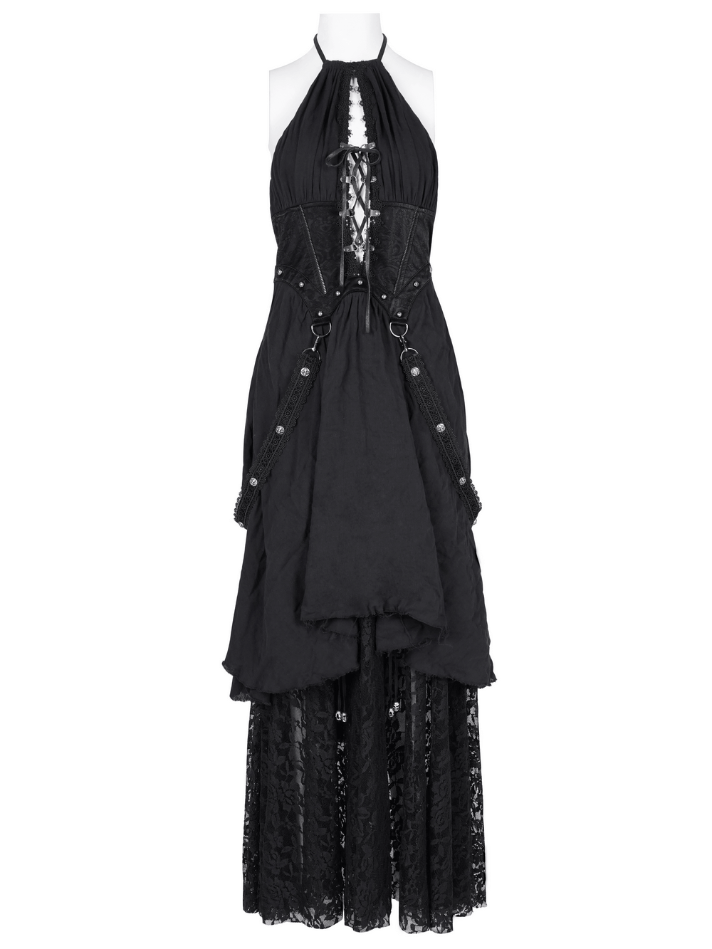 Dark Gothic Layered Dress with Lace and Corset Details