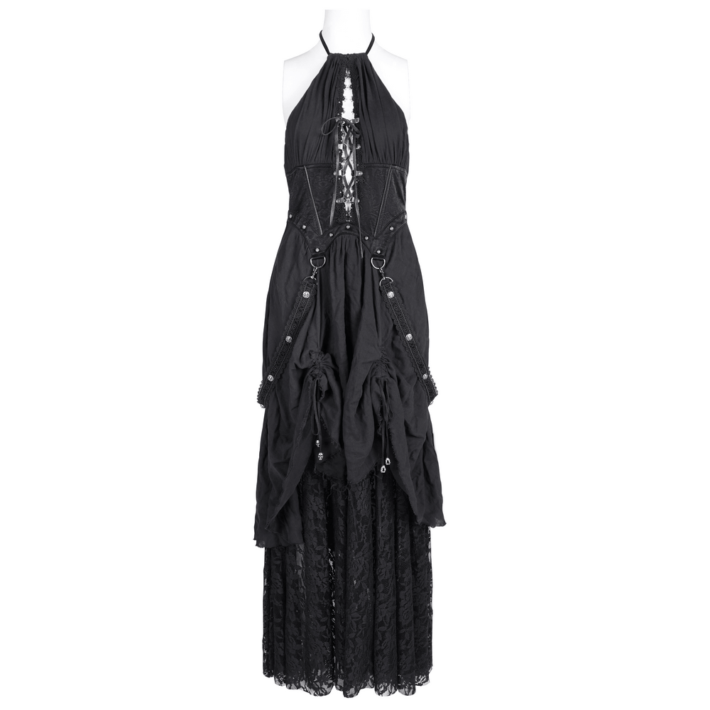 Dark Gothic Layered Dress with Lace and Corset Details