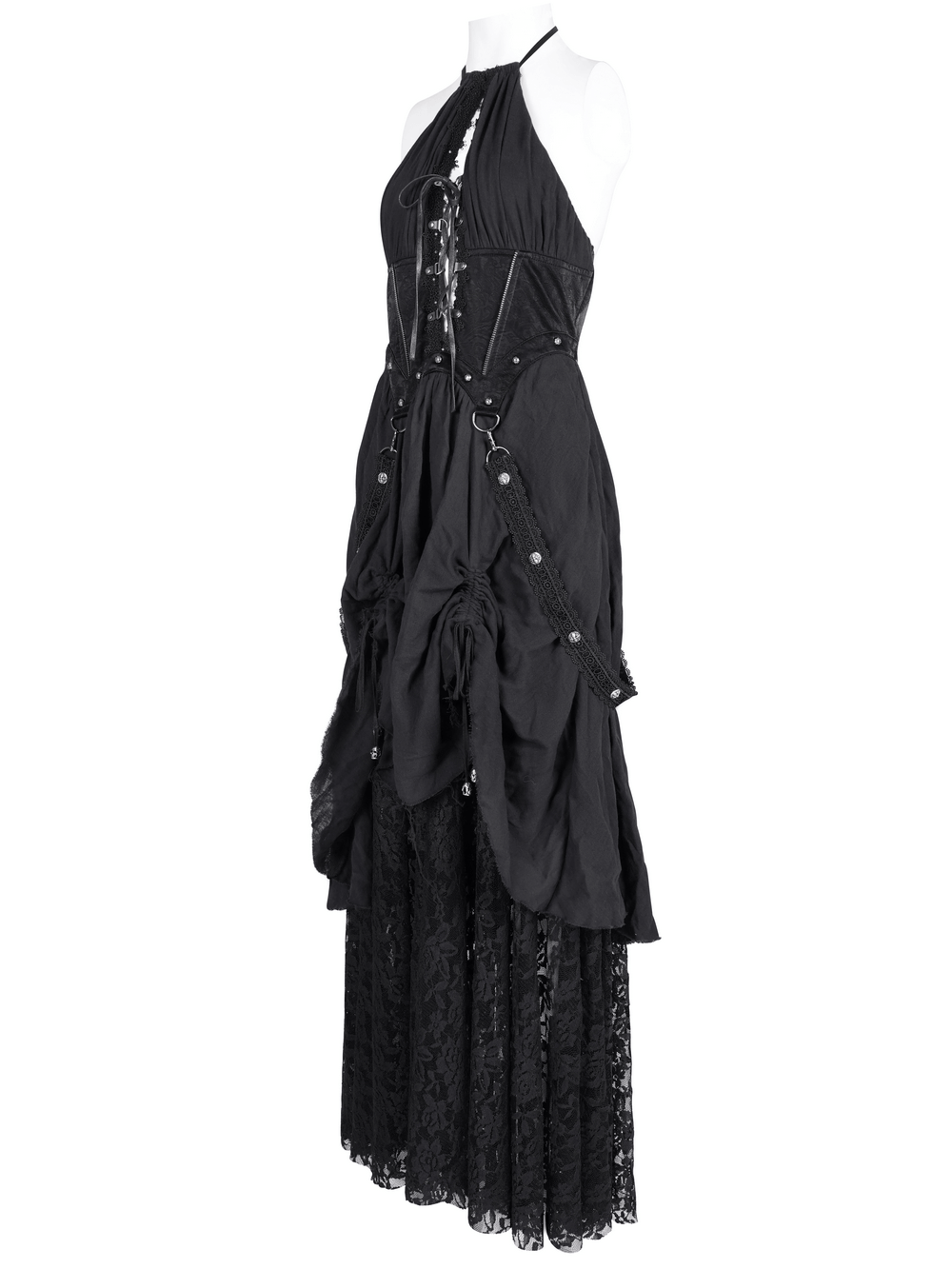 Dark Gothic Layered Dress with Lace and Corset Details