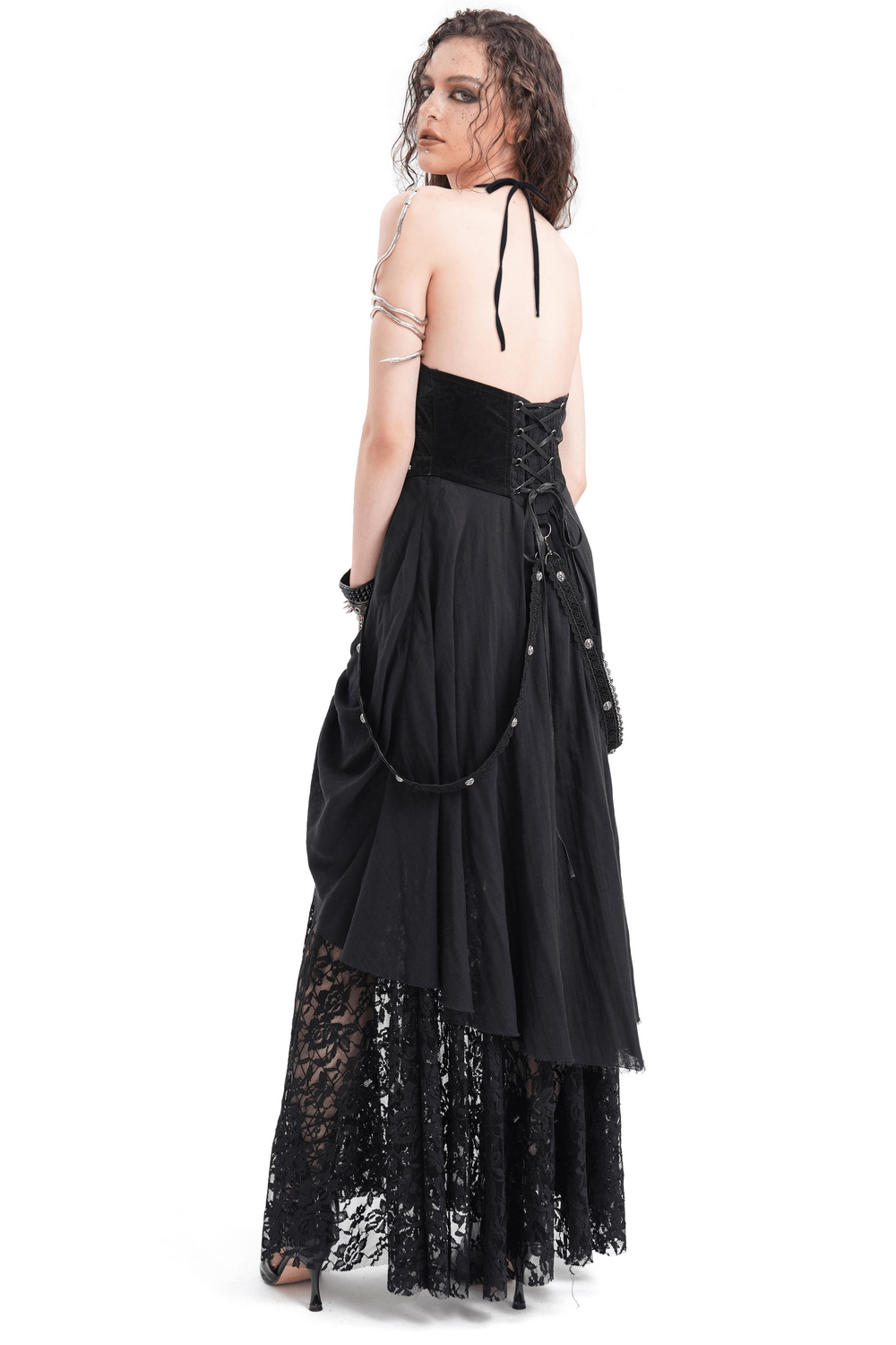 Dark Gothic Layered Dress with Lace and Corset Details