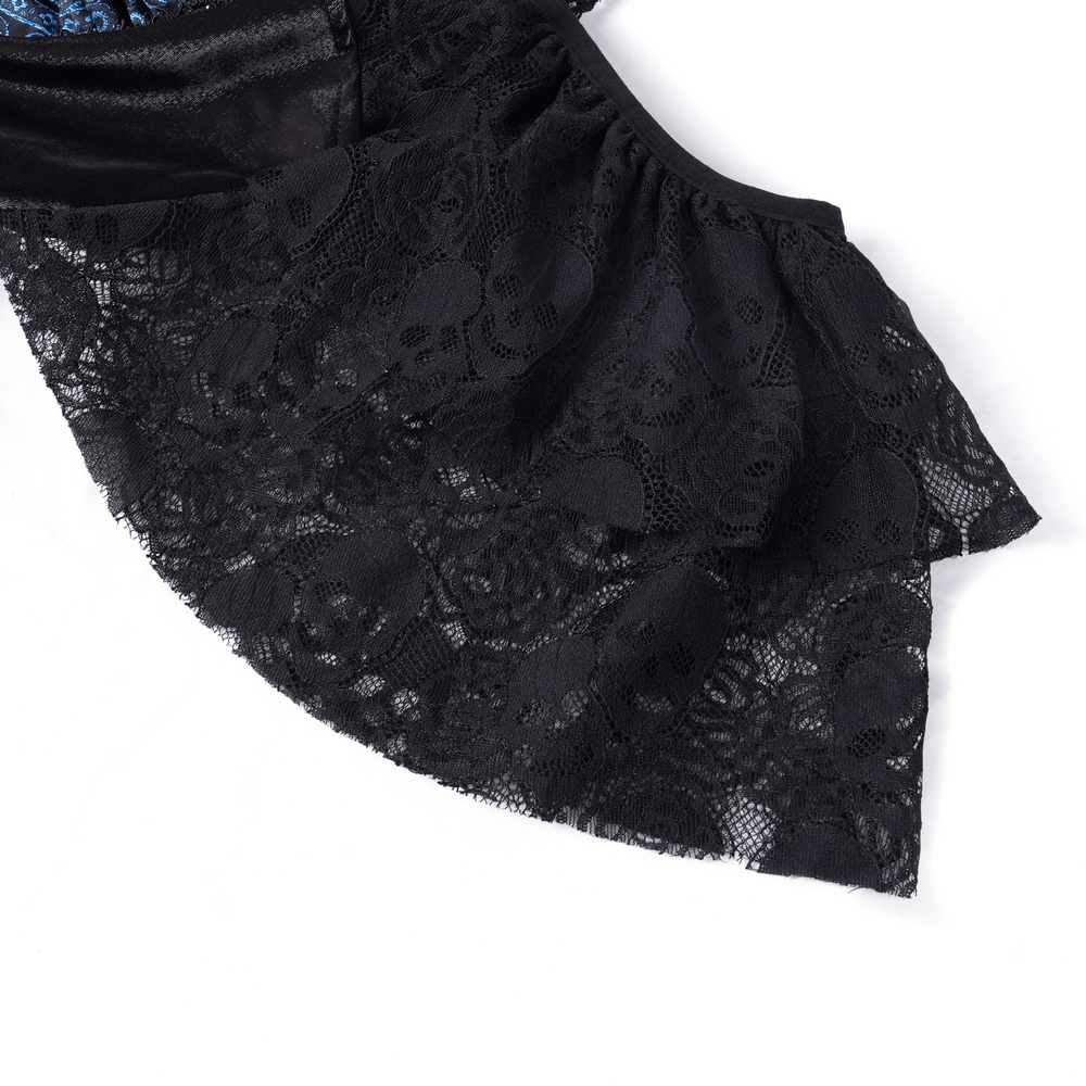 Gothic Lace and Satin Off-Shoulder Dress with Cross Detail