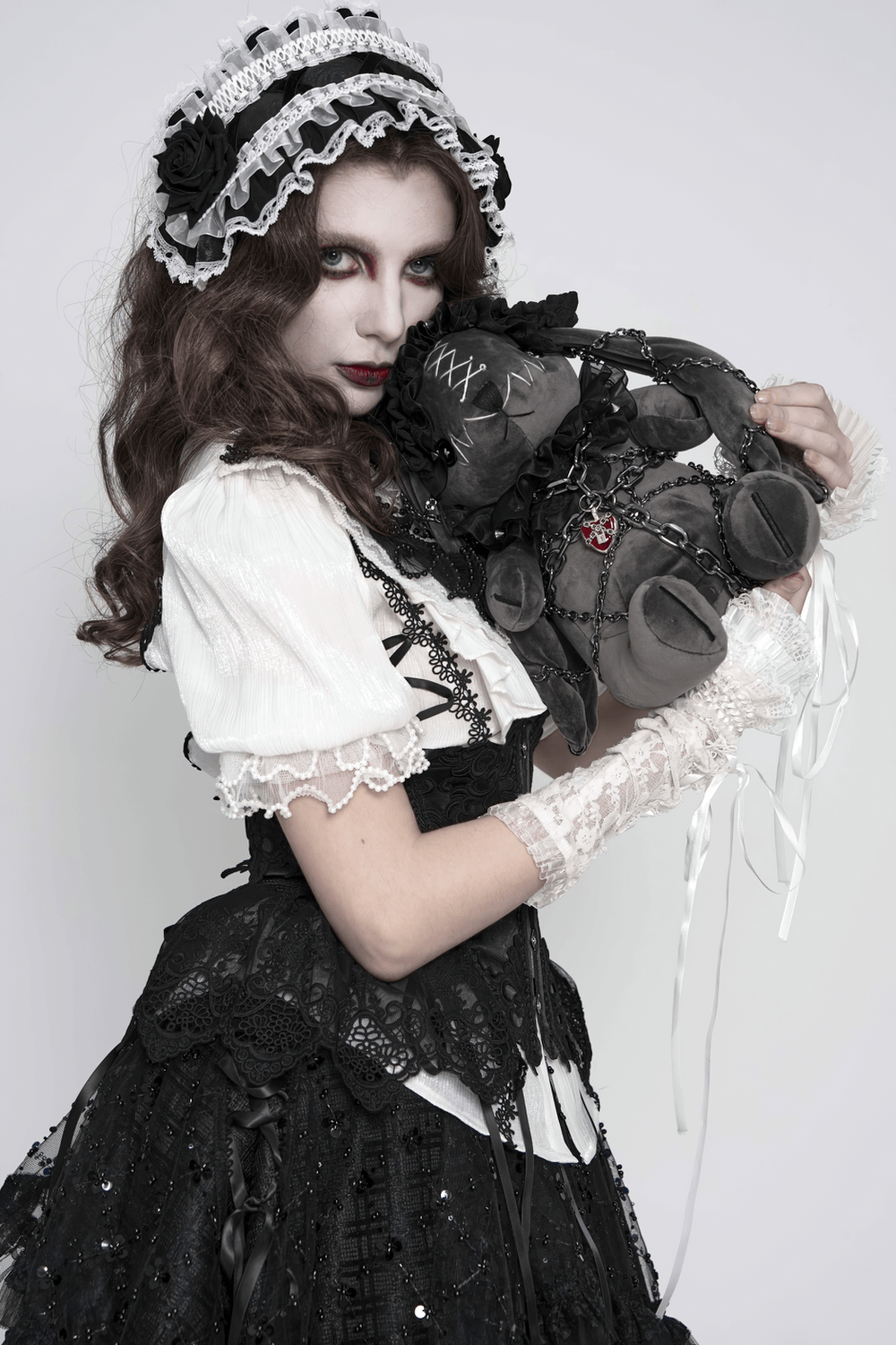 Dark Gothic Plush Bunny with Chains and Ruffles