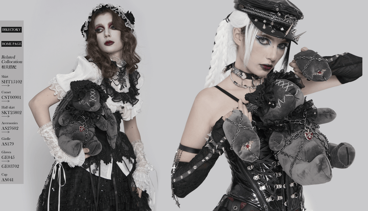 Dark Gothic Plush Bunny with Chains and Ruffles
