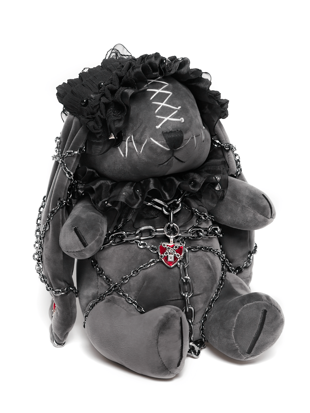Dark Gothic Plush Bunny with Chains and Ruffles