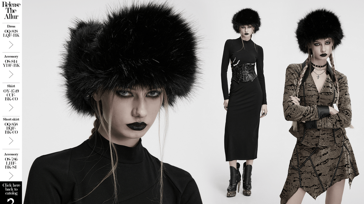 Dark Plush Punk Hat with Ear Protection and Metal Accents
