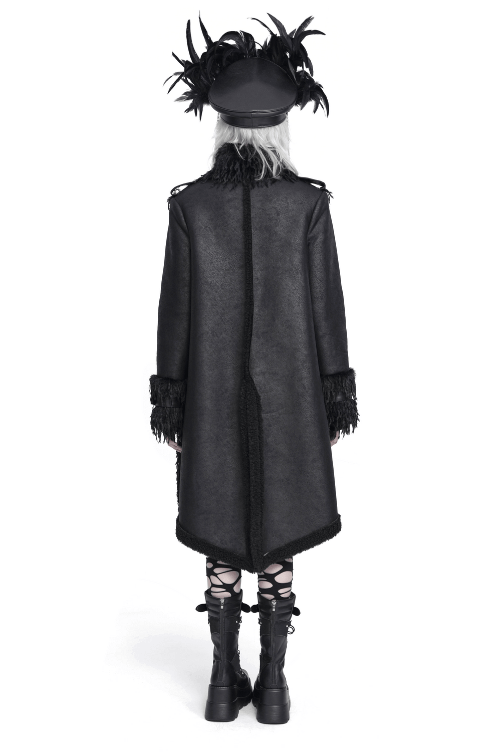 Dark Punk Overcoat with Spiked Shoulders and Pointed Hem