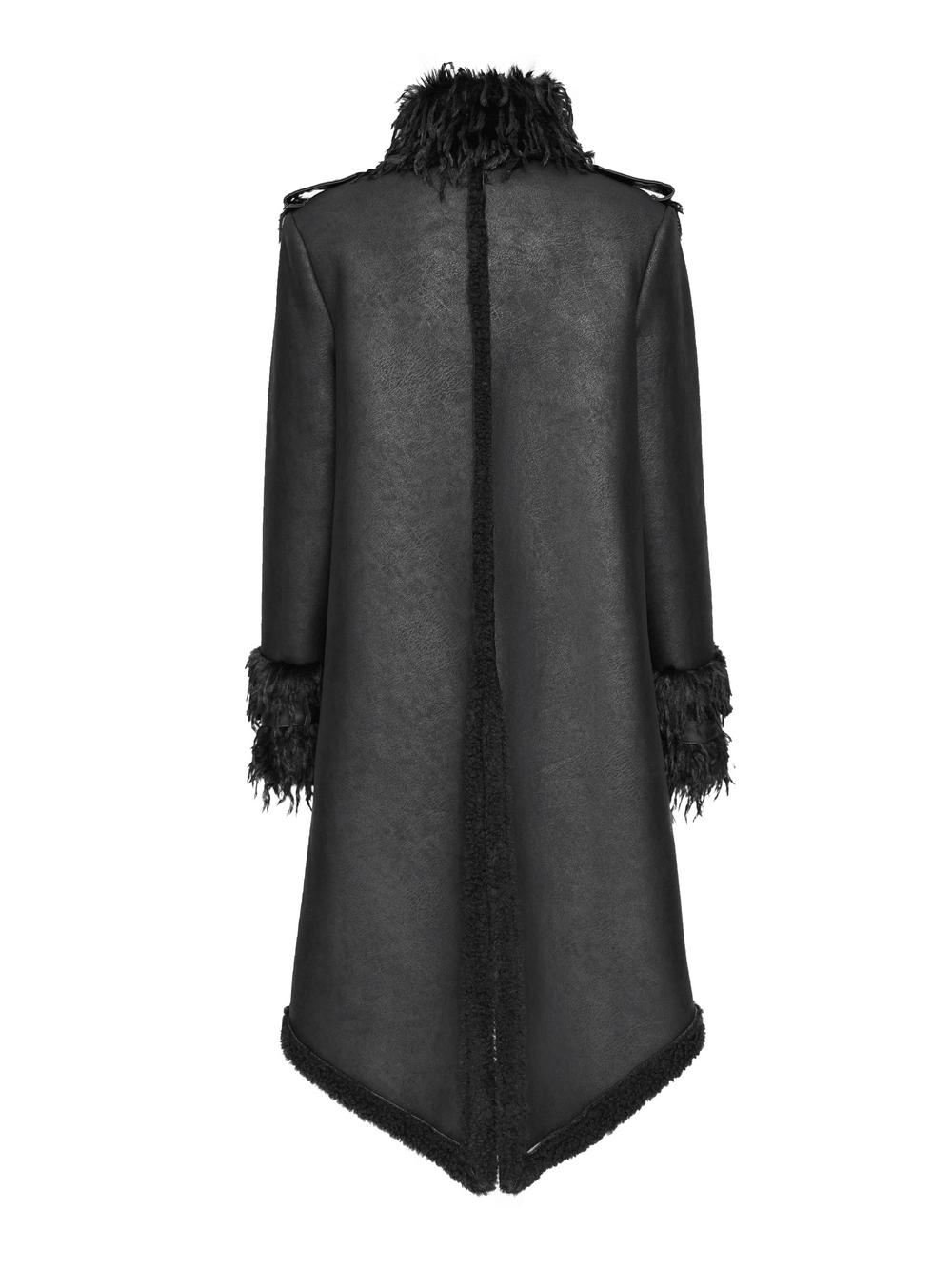 Dark Punk Overcoat with Spiked Shoulders and Pointed Hem