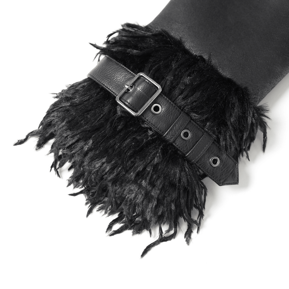 Dark Punk Overcoat with Spiked Shoulders and Pointed Hem