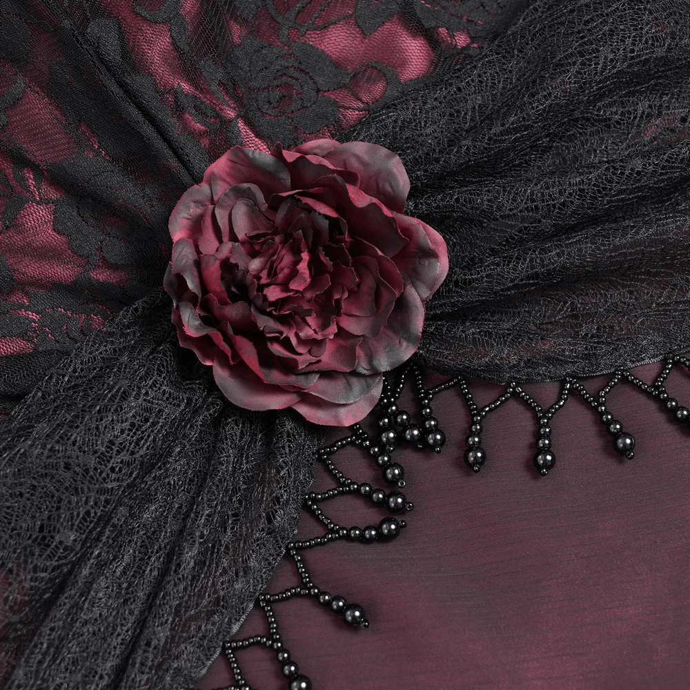 Dark Romantic Gothic Gown with Floral Lace and Corset Back