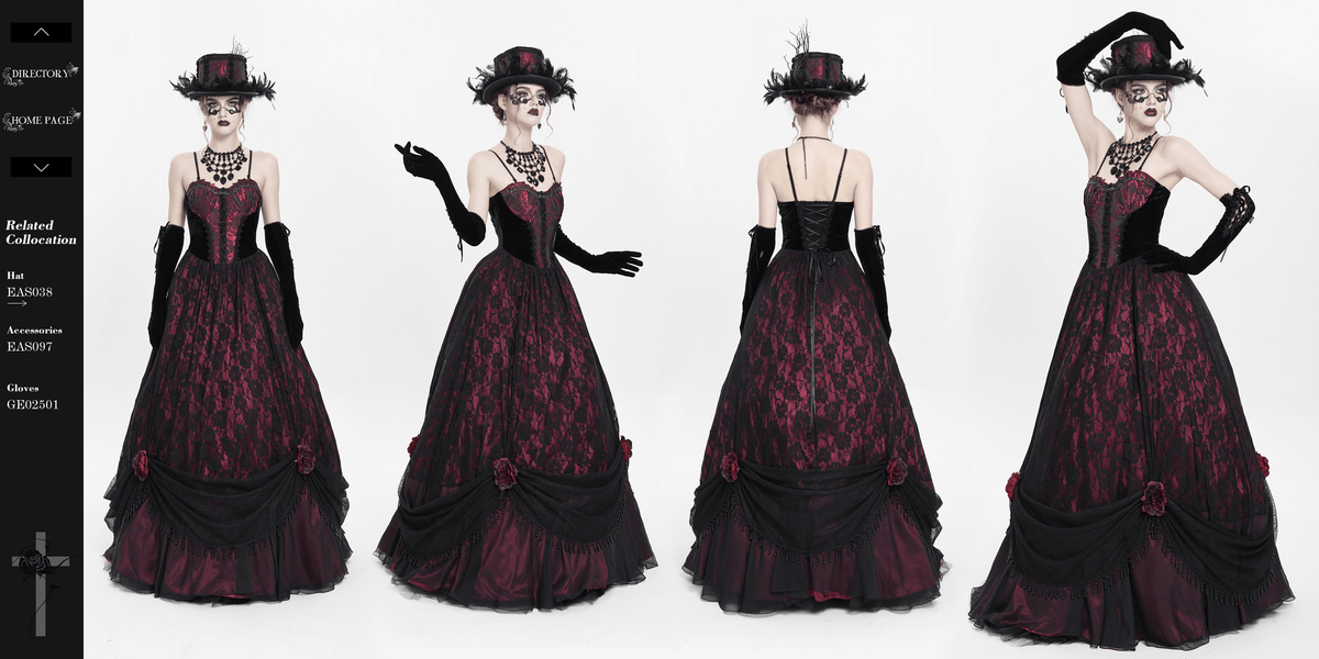 Dark Romantic Gothic Gown with Floral Lace and Corset Back