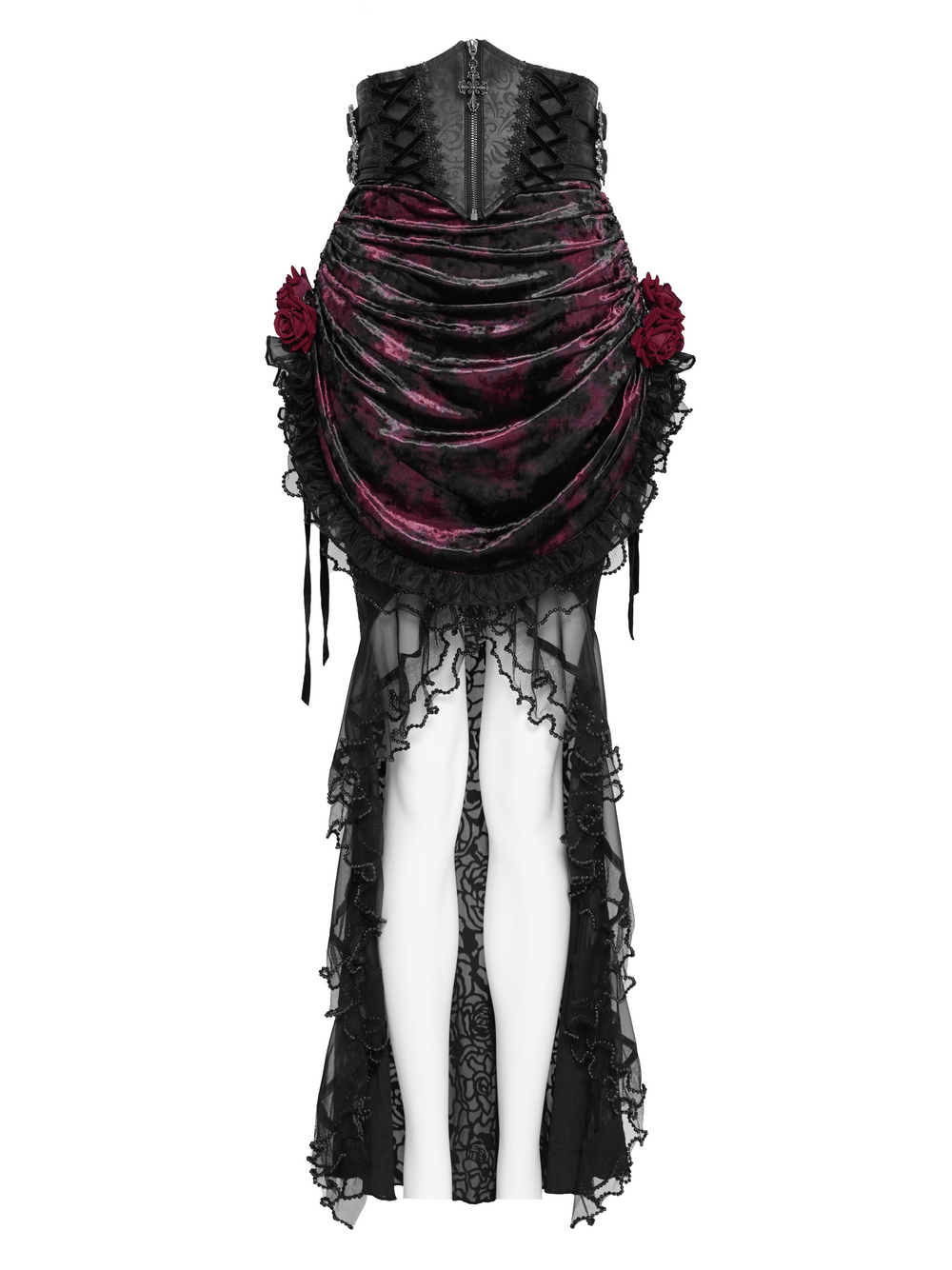 Dark Romantic Lace Maxi Skirt with Corset Waist and Ruffles