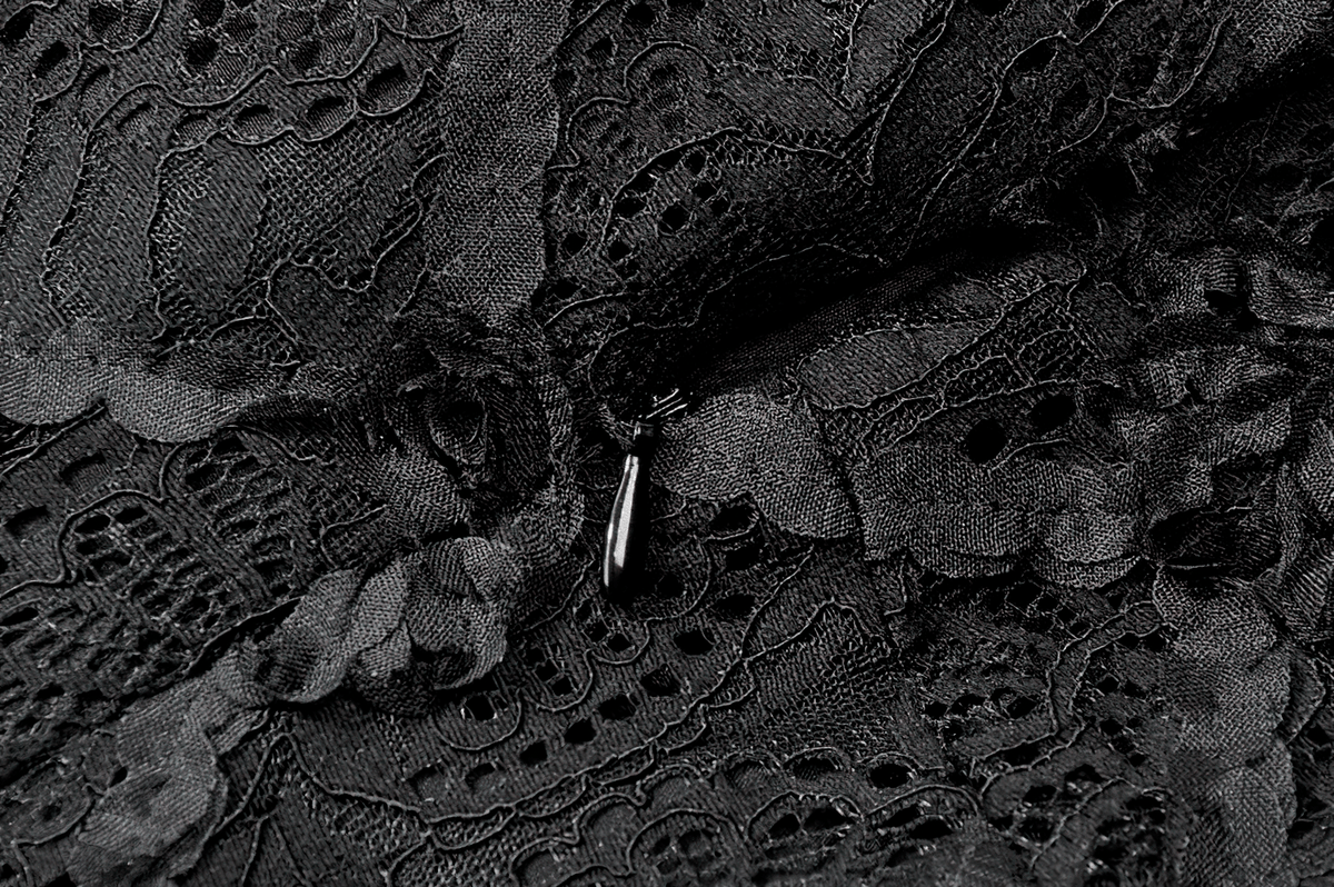 Dark Romantic Lace Mini Dress with Corset Waist and Cross