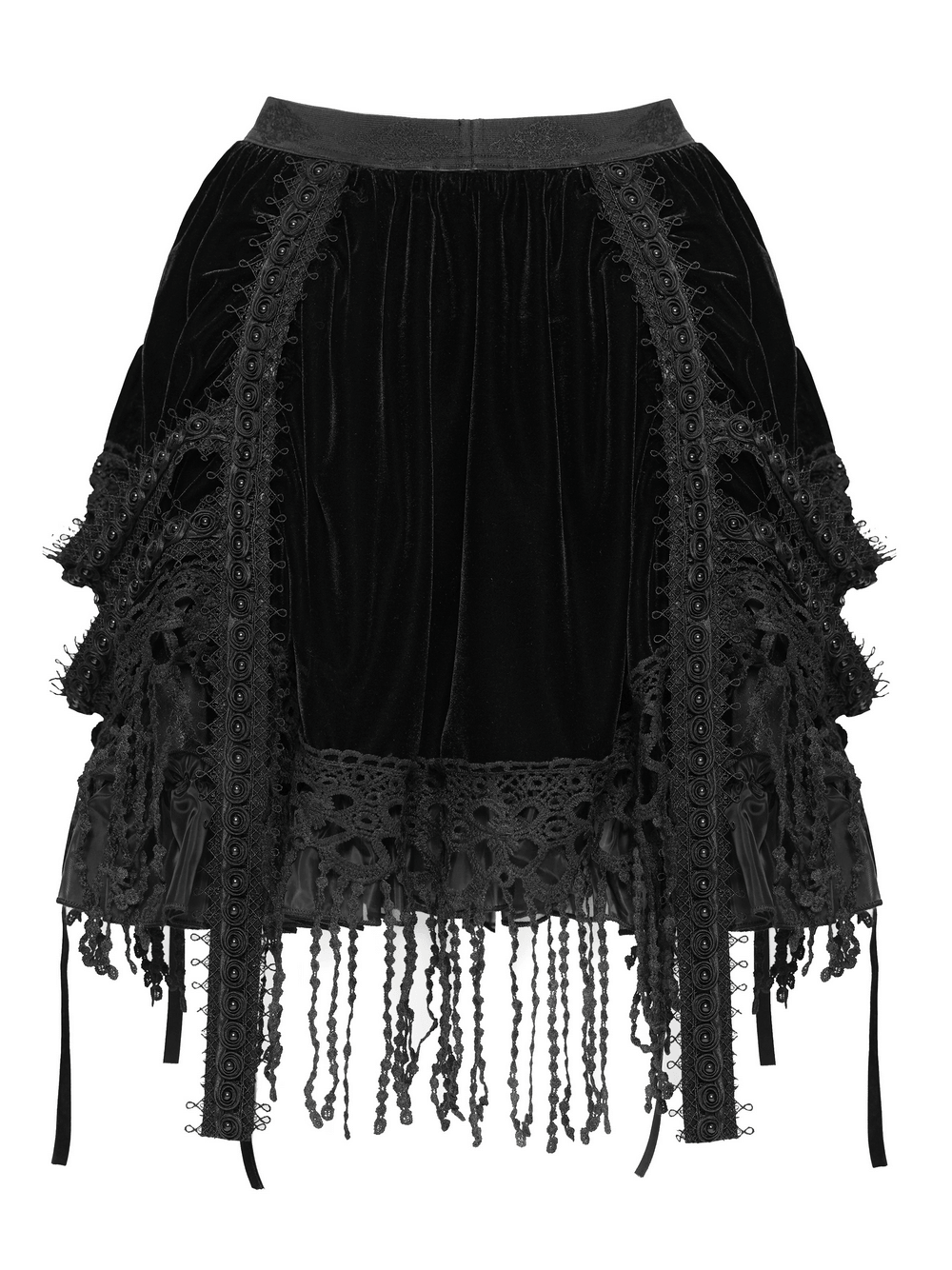 Dark Romantic Layered Velvet Lace Skirt with Chains